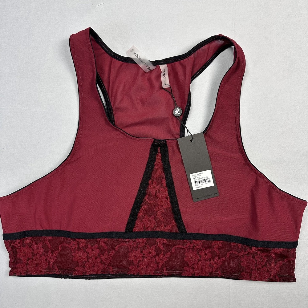 One Teaspoon Mesh Bralette Womens 2XL Wine Red Sheer Racerback Lingerie‎ Goth